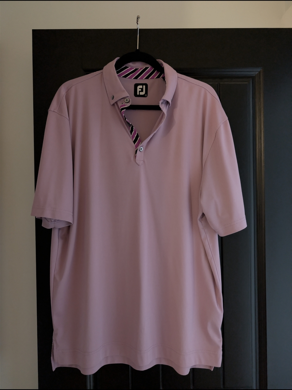 FootJoy Men's Light Pink Golf Polo with Striped Collar Detail